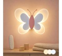 LOGT Applique Murale Papillon À Intensité Variable avec Télécommande LED Pour Chambre D'enfant et Chambre À Coucher, Applique Murale D'intérieur 12 W, 3 Températures de Couleur, Veilleuse,Blanc