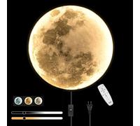 LOGT LED Lune Applique Murale Chambre d'enfants Télécommande Variable Intérieur Lampe Murale Interrupteur et Câble Connecteur Lune Applique Murale Ronde Art Déco Lune Plafonniers Lune,50CM