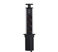 Logtronik Multiprise Encastrable Bloc Prise Escamotable à la Norme Européenne - avec 3 Prises de Courant 2 USB Prises - Diamètre 60mm Câble 1,8m - pour Cuisine ou Bureau (Noir)