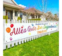 LOHAME Banderole décorative « Alles Gute Zur Jugendweihe » - 300 x 50 cm - Extra large - Pour adultes - Décoration à suspendre - Pour filles, garçons, adultes