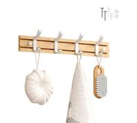 LOHOM Porte Manteau Bambou Mural, Patères 4 Crochets pour Suspendre Vêtements, Peignoirs, Serviettes, Manteaux Crochet Mural pour Entrée, Chambre, Salle de Bain (Blanc-4 Crochets)