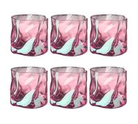 LOITTAINUE Lot de 6 verres - 200 ml - Verres en cristal irréguliers pour whisky - Verres à boire pour café glacé, cocktail, long drink, eau, thé, café, jus - Passent au lave-vaisselle (Rose)