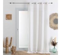 LOJI - Voilage Tamisant à Rayures Fantaisies - Polyester - Motif à Motifs - Prêt à Poser avec Oeillets Ronds - Décoratif et Élégant pour Fenêtre Salon Chambre - 140 x 240 cm - Blanc