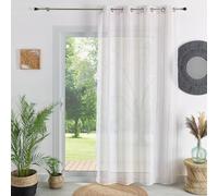 LOJI - Voilage Tamisant en Étamine Brodée - Polyester - Motifs Demi Cercles - Oeillets Ronds Argent - Usage Polyvalent - Taille 140 x 240 cm - Couleur Blanc