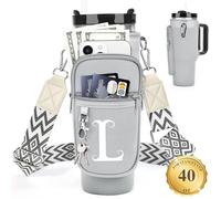 LOKASS Porte-bouteille d'eau personnalisé avec sangle pour accessoires de tasse Stanley, 1200 ml, initiale pour porte-gobelet Stanley, sac de transport avec poche pour téléphone, accessoires de