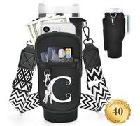 LOKASS Porte-bouteille d'eau personnalisé avec sangle pour accessoires de tasse Stanley - 1200 ml - Initiale pour porte-gobelet Stanley avec poche pour téléphone - Accessoires de gobelet pour usage