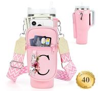 LOKASS Porte-bouteille d'eau personnalisé avec sangle pour accessoires de tasse Stanley, gobelet de 1,2 l, sac de transport initiale pour bouteille d'eau/poche pour téléphone, cadeau de fête des mères