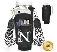 LOKASS Porte-bouteille d'eau personnalisé avec sangle pour accessoires de tasse Stanley, gobelet de 1200 ml, sac de transport initiale avec poche pour téléphone, pour femme, idéal pour Thanksgiving
