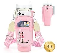 LOKASS Porte-bouteille d'eau personnalisé avec sangle pour accessoires de tasse Stanley, gobelet de 1200 ml, sac de transport initiale avec poche pour téléphone, pour femme, idéal pour Thanksgiving