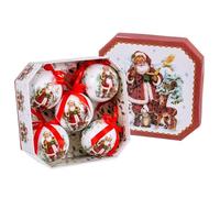 LOLAhome Boîte de 5 Boules de Sapin de Noël pour décoration de Noël élégante | Boîte décorée avec 5 décorations Rondes pour Sapin de Noël Boules de 7,5 cm (Père Noël)