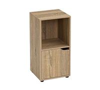 LOLAhome Table de Chevet 1 Porte, étagère en Bois, bibliothèque avec Portes et Compartiments Ouverts, Meuble de Rangement, Couleur Naturelle de 30 x 29 x 61 cm pour Studio, Chambre, Salon, Bureau