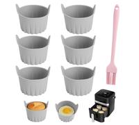 LOLANIUT 6 Pièces moule silicone air fryer réutilisable avec poignées, moule muffin air fryer, moule à muffin silicone et ramequin air fryer avec pinceau, pour œufs, muffins, gâteaux et desserts
