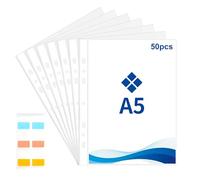 LOLANIUT Lot de 50 pochettes plastiques perforées avec bandes adhésives, pochette transparente a5, pour documents A5, pochette transparente