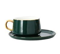 LOLIPPYY Coffret 2 Pièces Tasse à Café en Céramique 250ml Vert Style Nordique Soucoupe pour Service à Thé de L'après-midi Restaurant ou Café