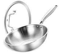 LOLYKITCH Wok Inox 26cm, Poêle Wok Tri-Ply,Sain sans PFAS/PFOA | 18/8 sans Revêtement Chimique, avec Couvercle en Verre, Compatible Induction, Four et Lavable au Lave-Vaisselle