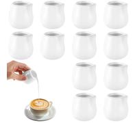 LOLYSIC Lot de 12 Petits Pots à Lait en Céramique 60ml, Pichet à Lait Blanc Sans Anse pour Café, Saucière Mini pour Sirop, Crème et Vinaigrette, Idéal Maison et Restaurant