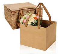 LOLYSIC Lot de 20 sacs en papier kraft pour cadeau - 20 x 20 x 20 cm Sacs carrés bruns recyclés avec poignées, sac de transport écologique pour détailliste, idéal pour les faveurs de Noël