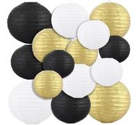 LOLYSIC Lot de 27 Lanternes en Papier Colorées Tailles Assorties, Lampion Papier Boule Chinoise Blanc Or Noir pour Décoration Mariage et Soirée Thème