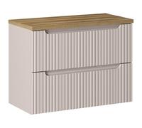 Lomadox Meuble de salle de bain, 80 cm, cachemire et chêne, avant rainuré, 2 tiroirs à fermeture amortie