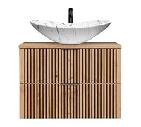 Lomadox Meuble de salle de bain - Meuble bas - 80 cm - En céramique - Lavabo à poser - Anthracite avec chêne - Noir nervuré - L/H/P 80,6/73,7/46,5 cm