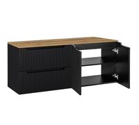 Lomadox Meuble de salle de bain - Meuble de lavabo - 160 cm - En chêne noir rainuré - 2 portes + 2 tiroirs - l/H/P : environ 160,4 x 59,5 x 40 cm