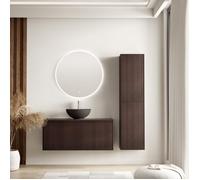 LOMAZOO Ensemble Meuble de Salle de Bain 100cm Noyer Cannelé - Vasque à Poser Noire - Colonne de Rangement [TROPANI]