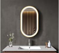 LOMAZOO Miroir salle de bain ovale doré 40 x 70 cm - LED lumineux - anti-buée - Berlin