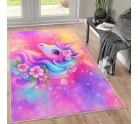 LOMDEM Tapis Chambre Adolescente Fille Licorne Motifs Arc-en-Ciel Nuages Étoiles Fleurs Forêt Fantastique, Antidérapant Doux Durable, Tapis pour Chambre Enfant et Salle de Jeu, 50x80 cm, Color 3