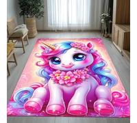 LOMDEM Tapis Chambre Adolescente Fille Licorne Motifs Arc-en-Ciel Nuages Étoiles Fleurs Forêt Fantastique, Antidérapant Doux Durable, Tapis pour Chambre Enfant et Salle de Jeu, 80x160 cm, Color 2