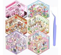 lomdung 6 Sets Autocollants de Scène, 3D Stickers Scene Miniature, Amusants Autocollant, DIY Adorables Autocollants 3D, Fun DIY Stacking Scene Stickers for Adult Kids avec 1 Pincette