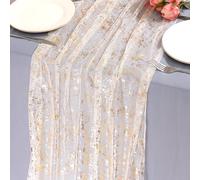LOMOHOO Chemin de Table Filet avec Feuille d'or 70x300cm, 2PCS Chemin de Table Doré Tulle Pailleté Organza Table Métallisé Decoration Table Anniversaire Fête Célébrations Mariage Noël Bébé Bapteme DIY
