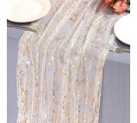 LOMOHOO Chemin de Table Filet avec Feuille d'or 70x300cm, Chemin de Table Doré Tulle Pailleté Organza Table Métallisé Decoration Table Anniversaire Fête Célébrations Mariage Noël Bébé Bapteme DIY
