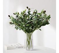 LOMOHOO Lot de 6 Branches d'olive Plantes artificielles tiges d'olive Plantes artificielles Feuilles Vertes Fruits Branches de Feuilles, pour Vase Bouquets Mariage Arrangement Floral