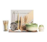 lomonmen Matcha Kit,7 pièces Matcha Set,Ensemble fouet matcha,Cuillère à matcha,Bol à matcha,Support pour mixeur,Set cadeau à matcha pour la cérémonie du thé
