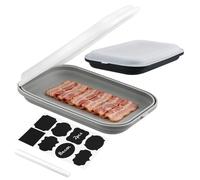 lompyeu 2 Pièces Boîtes a Charcuterie Fresh 23.5x15x3.45cm,Silicone Boite Jambon Conservation Frigo,Empilable,Passe au Congélateur, Micro-ondes et Lave-vaisselles | Sans BPA (Gris-noir)