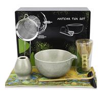 lompyeu Matcha kit - 7 Pièces Kit Matcha Complet Ensemble Fouet en bambo, Bol, Cuillère à thé, Porte-Fouet,Torchon, Porte-cuillère à thé - Idéal pour la Maison, le Bureau et Comme Cadeau (Vert)