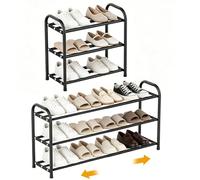 LOMUG Étagère à Chaussures Extensible 3 Niveaux 42 à 78cm - Rangement de Chaussure en Métal Noir - Porte Chaussures pour 6-12 Paires - Shoe Rack Gain de Place pour Placard Entrée Salon Chambre Couloir