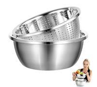 LOMUG Passoire à pâtes en acier inoxydable avec bols en acier inoxydable, bol de lavage pour riz, spaghetti, légumes, fruits, salade (pas de couvercle, diamètre : 22 cm)