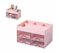 LOMUG Porte-stylos - Organiseur de bureau avec 4 tiroirs, 8 compartiments en plastique - Porte-stylos multifonction - Boîte de rangement pour bureau, maison, école, papeterie - Rose