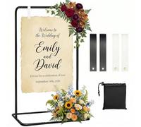LOMUG Support de plaque de mariage, 164 x 76 x 51 cm, panneau de bienvenue de mariage avec 4 sangles en cuir noir, support de mariage adapté pour panneaux de mariage, affiches, plan de siège
