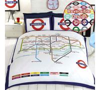 Rapport Underground Housse de Couette et taies d'oreiller Motif Carte du métro de Londres pour lit Double, Blanc