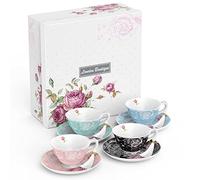 London Boutique Ensemble tasse à thé et soucoupe 1 service à thé de l'après-midi en porcelaine anglaise vintage Flora Coffret cadeau 200 m (1 couleur chacune)