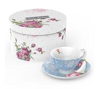 London Boutique Ensemble Tasse à thé et Soucoupe en Porcelaine Anglaise Vintage Motif Floral Bleu 200 m