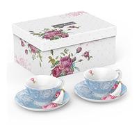 London Boutique Lot de 2 Tasses à thé et soucoupes en Porcelaine Anglaise Vintage Motif Floral Bleu 200 m