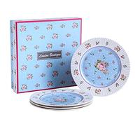 London Boutique Lot de 4 assiettes à gâteau en porcelaine fine à bords larges Style shabby chic Bleu rose, 7.5 inch