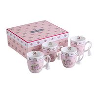 London Boutique Lot de 4 tasses en porcelaine fine, style shabby chic, vintage, rétro, dans une boîte cadeau, 330 ml (rose rose)