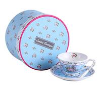 London Boutique Lot de Tasses à café et soucoupes Vintage Flora Rose Lavande Boîte Cadeau en Porcelaine (Bleu Rose 1 Ensemble)