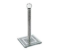 London Boutique Porte-Rouleau de Cuisine en Cristal sur Pied avec Base carrée en Diamant écrasé 30 cm de Hauteur, Argenté et Transparent