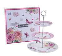 London Boutique Présentoir à gâteaux 3 étages en porcelaine Motif papillon Style shabby chic Dans boîte cadeau