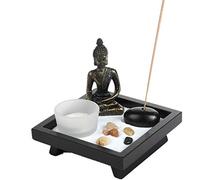 London Boutique Statue de Bouddha thaï Assis Bougeoirs en Pierre Naturelle et rotin Encens Coffret Cadeau (Bouddha Assis HD38)